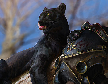 Black panther, pisici, fantasy, art, anna podedworna, cat, warrior, armor HD wallpaper