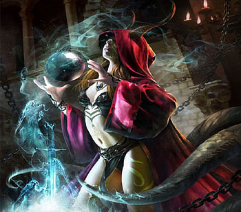 Sorceress Making A Magical Sword, magic, horns, sword, ball, woman HD wallpaper