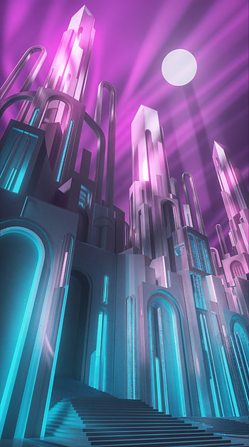 Moonlit Neon Citadel, futuristic city, skyscraper, neon HD phone wallpaper