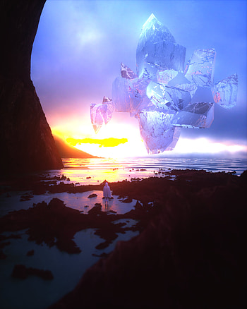 Landscape, Sunset, Art, Sea, Rocks, Silhouette, Fantastic, Crystal HD phone wallpaper