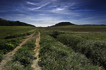 Nature, Sky, Road, Field, Hills HD wallpaper