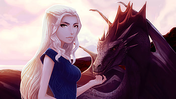 Daenerys Targaryen Petting His Dragon, daenerys-targaryen, dragon, artwork, artist, digital-art, deviantart HD wallpaper