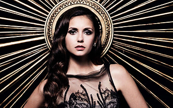 Nina Dobrev as Elena, golden, black, girl, nina dobrev, actress, woman, tv series, brown, fantasy, elena, vampire diaries HD wallpaper