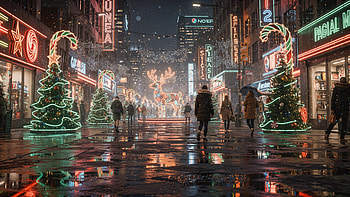 Neon Noel Nights —, Christmas, City Street, Christmas Tree, Neon Lights HD wallpaper