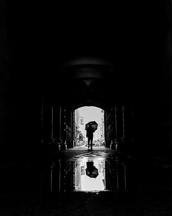 Umbrella, Dark, Silhouette, Bw, Chb, Passage HD phone wallpaper