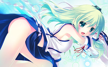 miko, japanese clothes, white, blue eyes, cute, blue hair, long hair HD wallpaper