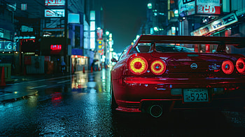 Night Drive: Red Nissan Skyline GT-R in the City –, Nissan Skyline GT-R, red, night, city HD wallpaper