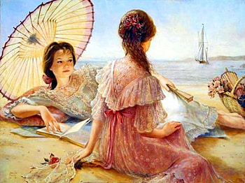 Enjoying Time, ladies, abstract, enjoying, painting HD wallpaper