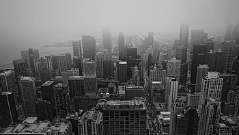 Black and White Chicago Skyline, Dark cityscape, Urban nature, Skyview HD wallpaper