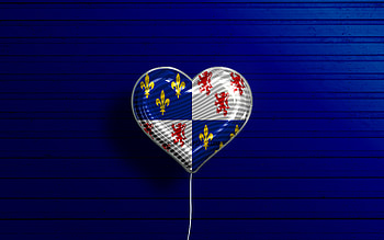 I Love Picardy, , realistic balloons, blue wooden background, Day of Picardy, french provinces, flag of Picardy, France, balloon with flag, Provinces of France, Picardy flag, Picardy HD wallpaper