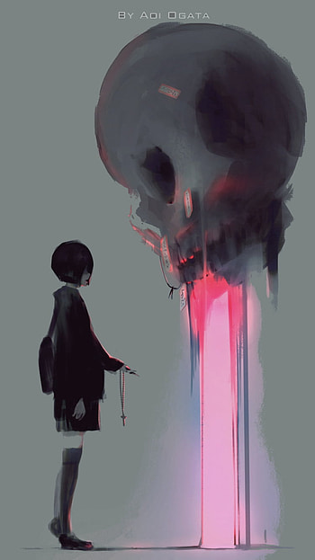 dark, skull, Anime, Original, dark anime HD phone wallpaper