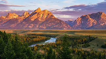 Snake River Sunrise, Wyoming, tetons, clouds, fall colors, landscape, trees, sky, mountains, forest HD wallpaper