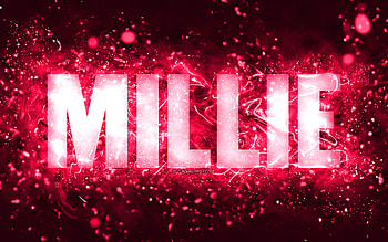Happy Birtay Millie, , pink neon lights, Millie name, creative, Millie Happy Birtay, Millie Birtay, popular american female names, with Millie name, Millie HD wallpaper