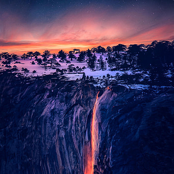 Nature, Trees, Night, Waterfall, hop, Lava HD phone wallpaper