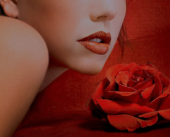 Red, rose, girl, lips HD wallpaper