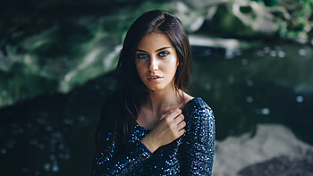 Blue Eyes Girl In Blue Shining Dress , blue-eyes, eyes, girls, model, blue-dress HD wallpaper