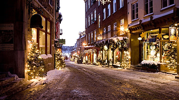 View Street Houses Snow Winter Christmas Tree New Year Holiday Lights HD wallpaper