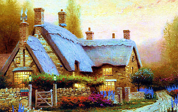 McKenna's Cottage, painting, path, house, fence, flowers HD wallpaper