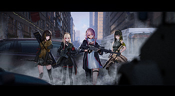 On street, grils frontline, anime girls with gun HD wallpaper