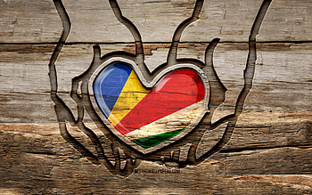 I love Seychelles, , wooden carving hands, Day of Seychelles, Seychelles flag, Flag of Seychelles, Take care Seychelles, creative, Seychelles flag in hand, wood carving, african countries, Seychelles HD wallpaper