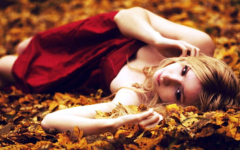 Lovely On The Ground, cool, lady, leaves, red HD wallpaper
