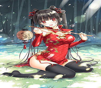 Chinese Girl, cute, chinese, girl, long hair, oriental, dress, orginal, pretty, red, lantern HD wallpaper
