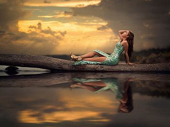 Wonderful Place, girl, pretty, lake, sunset HD wallpaper