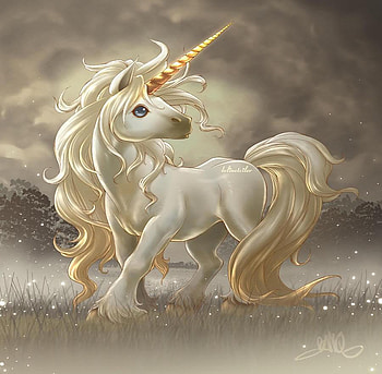 Mythical Unicorn, young unicorn, moonbeams, grass, night sky HD wallpaper