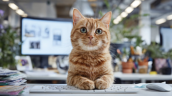 Cat : Focused Feline in Office Setting, Animal, cat, pet, office HD wallpaper