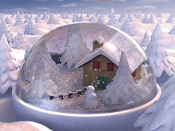 Holidays, New Year, Snow, Fir-Trees, Snowman, Christmas, House, Glass, Present, Gift HD wallpaper