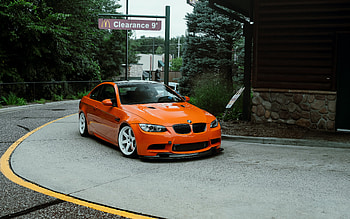 BMW M3, E92, front view, orange coupe, tuning BMW M3 E92, orange BMW E92, German cars, BMW HD wallpaper