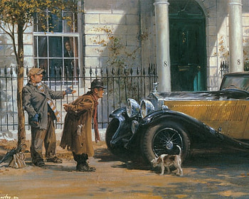 Alan Fearnley art, alan fearnley, dog, old, painting, art, man, car HD wallpaper