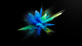 Green blue color powder, Bursting energy, Dark background, Abstract art HD wallpaper