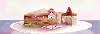 Food, strawberry, cookie, girl, sandwich, pink, anime, cupcake, manga HD wallpaper