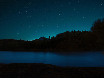 Landscape, Trees, Stars, Night, Lake, Dark HD wallpaper