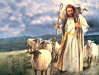 Good shepherd, by Del Parson, god, art, jesus, christ, grass, shepherd, religion, del parson, christianity, painting, field, lamb, cloud HD wallpaper