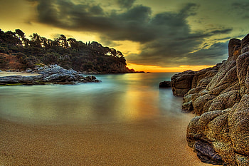 Sunset, landscape, sky, lake HD wallpaper