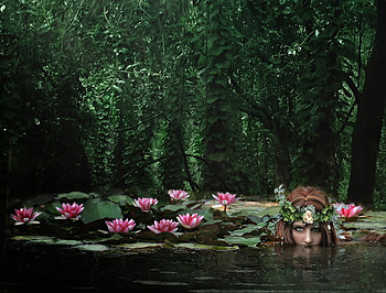 Lady water, nature, water, woman, tree HD wallpaper