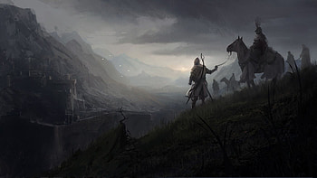 The journey, minaar, horse, city, fantasy, journey, art, people, silhouette HD wallpaper