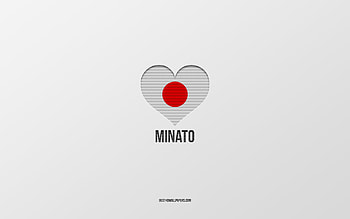 I Love Minato, Japanese cities, Day of Minato, gray background, Minato, Japan, Japanese flag heart, favorite cities, Love Minato HD wallpaper