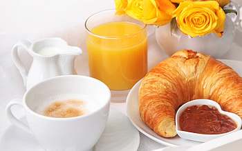 Coffee and croissant, Healthy breakfast, Juice and croissant, Refreshing start HD wallpaper