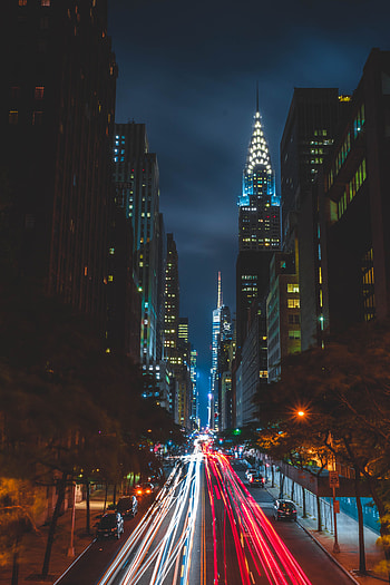 Cities, Usa, Road, Night City, City Lights, United States, Long-Term Exposure, New York HD phone wallpaper