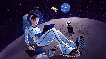 Astronaut Girl On Moon With Laptop, astronaut, girl, moon, laptop, artist, artwork, art, digital-art, artstation HD wallpaper