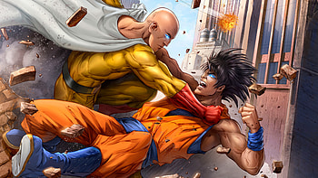 Goku And One Punch Man Art, goku, one-punch-man, artwork, anime HD wallpaper