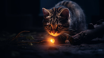 Mysterious Cat and Glowing Light -, dark ambiance, AI Art, Animal, cat HD wallpaper