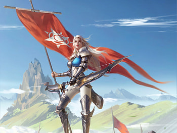 Fantasy girl, blue, fantasy, red, girl, dqhunter, dq hunter, flag HD wallpaper
