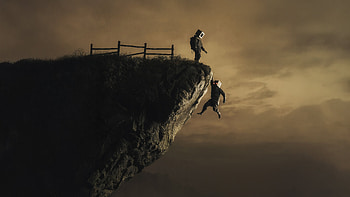 On The Cliff Saving Friend, cliff, sky, artist, artwork, art, digital-art, ai HD wallpaper