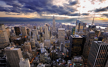 Manhattan, Empire State Building, New York panorama, evening, sunset, New York cityscape, skyscrapers, New York, USA HD wallpaper