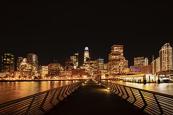 Cities, Building, Lights, Coast, Night City, Bridge HD wallpaper