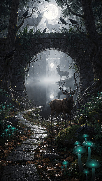 Midnight Grove — Moonlit Stag , dark nature, deer, Fantasy Animal, full moon HD phone wallpaper